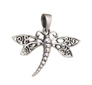 Open Filigree Dragonfly Pendant Charm .925 Sterling Silver Jewelry