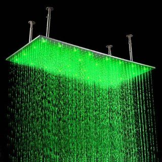 Fuloon 20 X 39 inch Huge Stainless Steel Bath Rainfall Shower Head Faucet With LED Light Color Changing Blue Green Red   Shower Arms And Slide Bars  