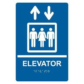 ADA Elevator Braille Sign RRE 685 WHTonBLU Elevator / Escalator  Business And Store Signs 
