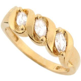 14k Real Solid Gold Marquise Sparkling CZ 3 Stone Anniversary Ring Jewelry