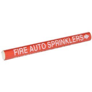Brady 5686 O High Performance   Wrap Around Pipe Marker, B 689, White On Red Pvf Over Laminated Polyester, Legend "Fire Auto Sprinklers" Industrial Pipe Markers