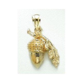Gold Misc Holiday Charm Pendant 3 D Acorn With Single Leaf Jewelry