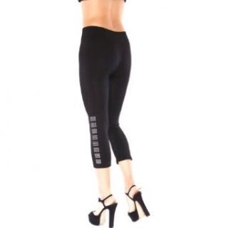 Womens Plus Size Stretch Spandex Embellished Capri Leggings