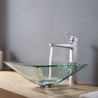Kraus Clear Aquamarine Glass Vessel Sink and Virtus Faucet   C GVS 901
