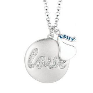 Sterling Silver Round Disc Diamond Love Pendant Necklace