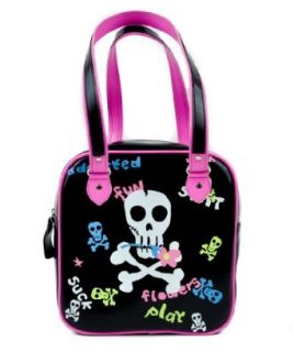 Skull and Crossbones with Roses Handbag Purse Top Handle Handbags Clothing