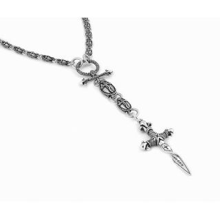 Twisted Blade Silver Oval Link Rosary Necklace