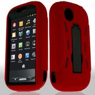 Artisan Deco Store Red Hybrid Duo Shield Tough Armor Case with Stand and SureGrip Skin Cover, Screen Protector and MyDroid Magnet for Straight Talk ZTE Merit Android Cell Phones & Accessories