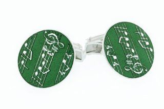Sterling silver and green enamel music note handmade cufflinks with presentation box. Made in England. Cuff Links Jewelry