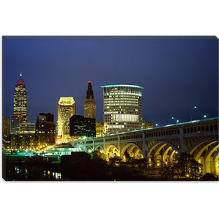 iCanvas Art Bridge in a city Lit Up at Night, Detroit Avenue Bridge