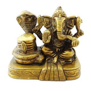 Handcrafted Ganesha Shivling Decorative Brass Sculpture Engraved Religious Metal Figurine Gift   Collectible Figurines