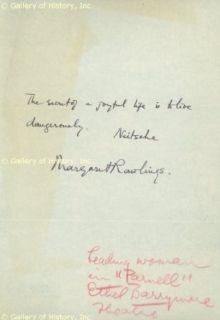 MARGARET RAWLINGS   AUTOGRAPH QUOTATION SIGNED MARGARET RAWLINGS Entertainment Collectibles