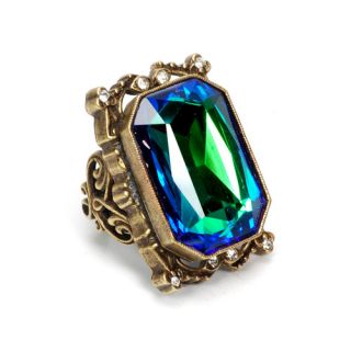 Sweet Romance Vintage Peacock Pinwheel Crystal Ring