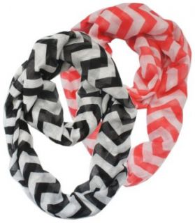 2 Pack of Soft Light Weight Zig Zag Chevron Sheer Infinity Scarf (Gray/White and Mid Chevron Teal/Brown/White)