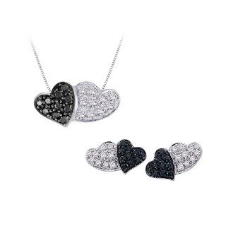 Sterling Silver, Black and White Diamond Heart Jewelry Set (1/3 cttw) Jewelry