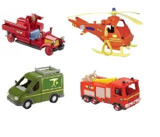 4 Fireman Sam Push Along Vehicles  Jessie, Mikes Van, Helicopter, Jupiter  BT79 Toys & Games