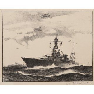 Art Clear for Action   USS Chester  Lithography  Gordon Grant