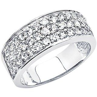 14K White Gold High Polish Finish Round cut Top Quality Shines CZ Cubic Zirconia Ladies Wedding Band Ring The World Jewelry Center Jewelry