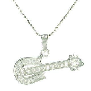 Guita with Clear Cz 925 Sterling Silver Pendant with 18 Inch Silver Chain Jewelry