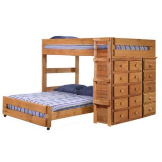 Full Over Full L Shaped Bunk Bed with 15 Drawer Chest