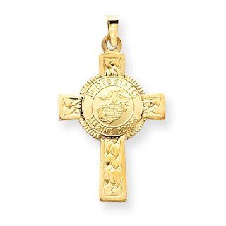 14k Gold Cross with Marine Corps Insignia Pendant Jewelry