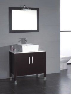 36 inch Wood & Porcelain Single Vessel Sink Bathroom Vanity Set # 08117 "Hickory"    