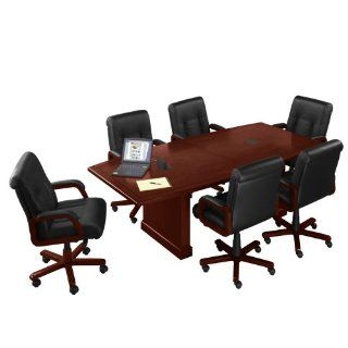8' Conference Table with Grommets and 6 Leather Chairs Set 