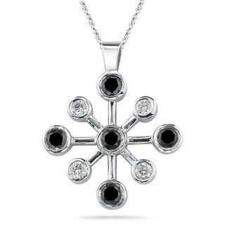 0.91 Ct Black & White Diamond Pendant in 14K White Gold Pendant Necklaces Jewelry