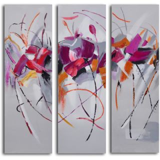 My Art Outlet 3 Piece Fuchsia Frolicking Flower Triptych Hand