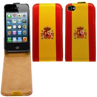 SAMRICK   Apple iPhone 4 & iPhone 4S   Spain (Spanish) Flag Specially Ultra Slim Designed Leather Flip Case & Screen Protector/Foil/Film/Guard & Microfibre Cloth   Red & Yellow Cell Phones & Accessories
