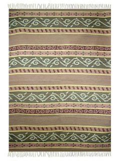Wool and cotton rug, 'Indian Ivy' (5x8)   Home And Garden Products