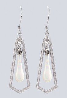Fenton Art Glass  Milk Glass Iridized   Frame Style   Glass Teardrop Earring Drop Earrings Jewelry