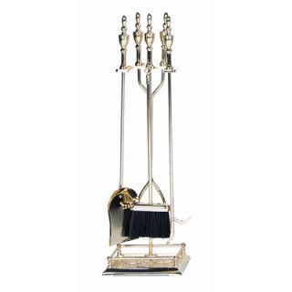 Uniflame 4 Piece Polished Brass Fireplace Tool Set With Stand