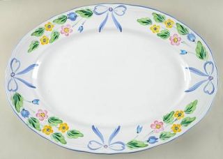 Herend Village Bow 16 Oval Serving Platter, Fine China Dinnerware   Blue Bows&T