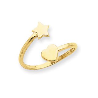 Jewelryweb 14k Yellow Gold Heart and Star Toe Ring
