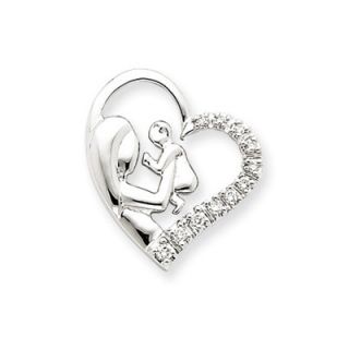 Jewelryweb 14k White Gold Mother and Baby Diamond Heart Pendant