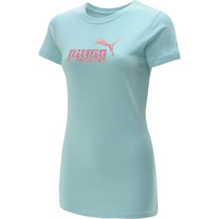 PUMA Womens Large Logo Short Sleeve T Shirt   Size Small, Aqua