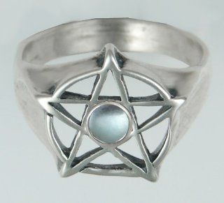 Essential Pentacle Ring in Sterling Silver and Accented with a Genuine Blue Topaz Handcrafted By The Silver Dragon Artisans Jewelry