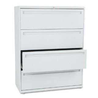 HON Products   HON   Brigade 700 Series Four Drawer Lateral File, 42w x 19 1/4d x 53 1/4h, Light Gray   Sold As 1 Each   Counterweight included, where applicable, to meet ANSI/BIFMA requirements.   Lock secures both sides of drawer.   Three part telescopin