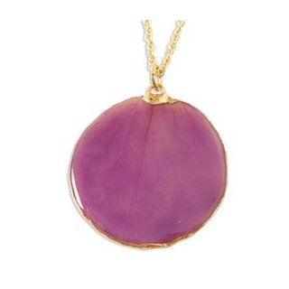 Lacquer Dipped 24k Gold Trim Lavendar Rose Petal With Gld pltd Chain Necklace   20 Inch   JewelryWeb Jewelry