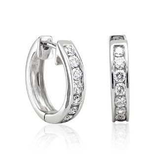 14k White Gold Hoop Huggies Diamond Earrings (GH, I1 I2, 0.50 carat) Diamond Delight Jewelry