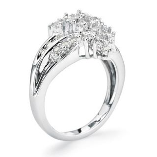 Palm Beach Jewelry Platinum Over Silver Ice Diamond Cluster Swirl Ring