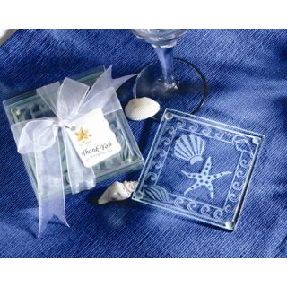 Kate Aspen Shell and Starfish Frosted Glass Coaster