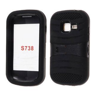 Horizontal Kickstand Case Solid Black Skin Black Cover Samsung Galaxy Centura/ Discover S738C Cricket Case Cover Hard Phone Case Snap on Cover Rubberized Touch Faceplates Cell Phones & Accessories