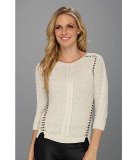 Autumn Cashmere Studded Rib Cable Crew Womens Long Sleeve Pullover (Beige)