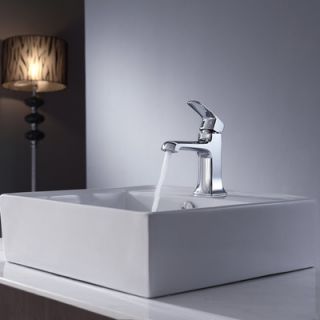 White Square Ceramic Sink and Decorum Basin Faucet   C KCV 150 15201CH