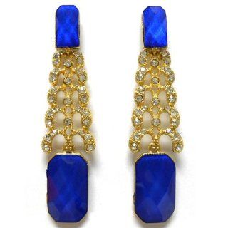 Heirloom Finds Cobalt Blue & Clear Crystal Gold Tone Dangle Drop Earrings Jewelry