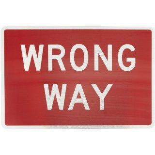 Tapco R5 1A Diamond Grade Cubed Rectangular Standard Traffic Sign, Legend "WRONG WAY", 36" Width x 24" Height, Aluminum, Red on White Industrial Warning Signs