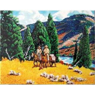 EnVogue 14 x 11 Riding Horses with Mountain View Art Tile in Multi