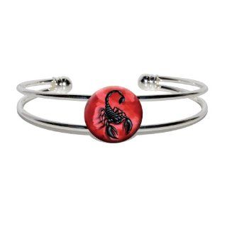 Scorpion on Red   Bug Insect Venom Poisonous   Novelty Silver Plated Metal Cuff Bangle Bracelet  Other Products  